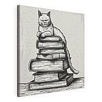 Canvas Schilderijen Kat zittend op een stapel boeken