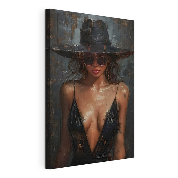 Canvas Schilderijen Vrouw met hoed en zonnebril