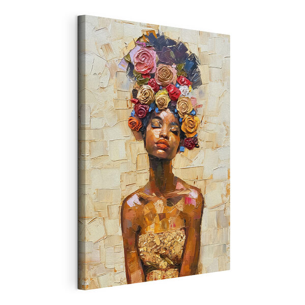 Schilderij van een vrouw met bloemen op haar hoofd Canvas Schilderijen Schilderij van een vrouw met bloemen op haar hoofd
