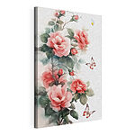 Canvas Schilderijen Schilderij van roze bloemen en een vlinder