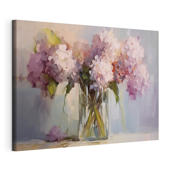 Canvas Schilderijen Schilderij van bloemen in een glazen vaas