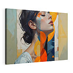 Canvas Schilderijen Vrouw met zwart haar en oranje en blauwe cirkels