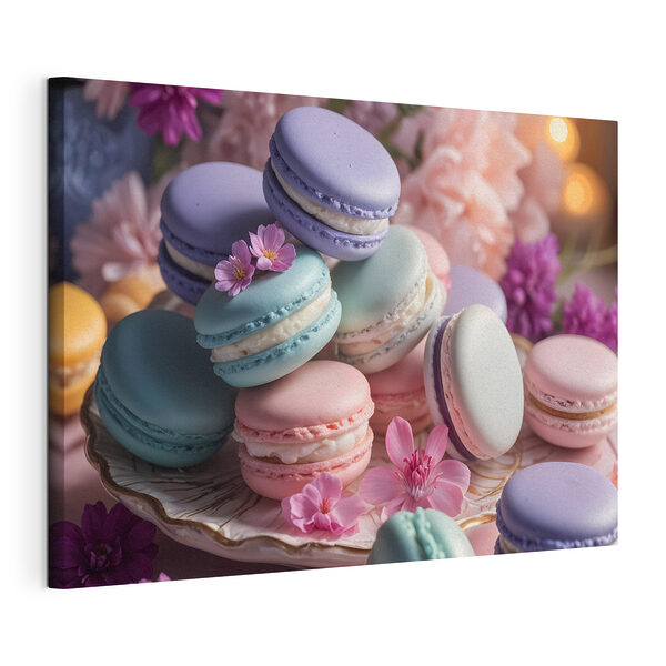 Canvas Schilderijen Bord met kleurrijke bitterkoekjes