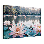 Canvas Schilderijen Roze en witte bloemen op een meer