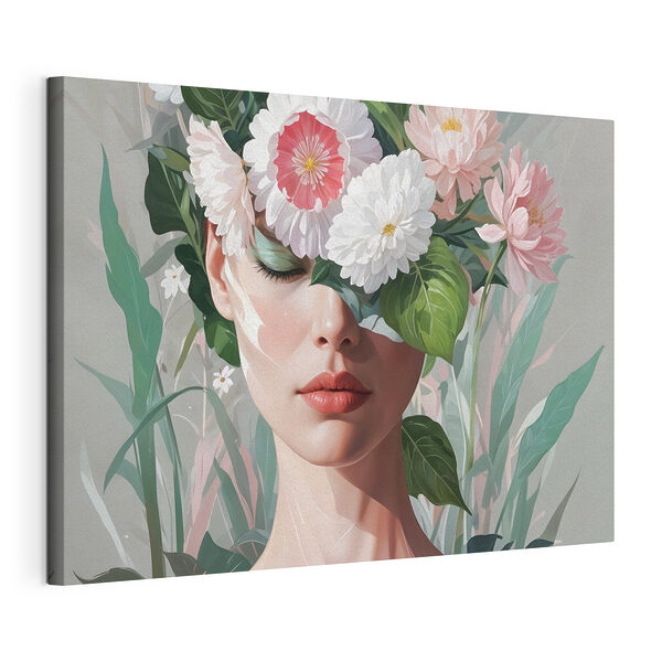 Vrouw met bloemen op haar hoofd Canvas Schilderijen Vrouw met bloemen op haar hoofd