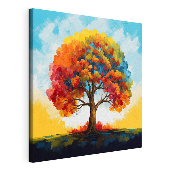 Canvas Schilderijen Schilderij van een boom met kleurrijke bladeren