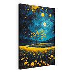 Canvas Schilderijen Schilderij van een boom in een bloemenveld