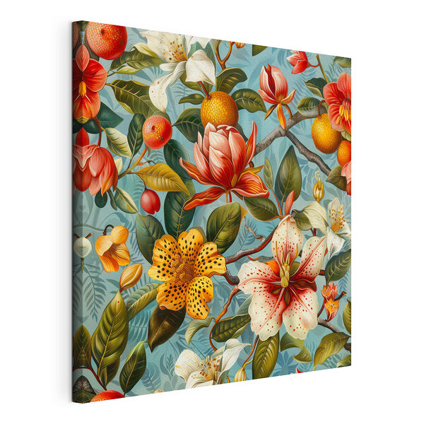 Canvas Schilderijen Bloemenpatroon met sinaasappels en bloemen
