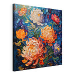 Canvas Schilderijen Schilderij van bloemen op een blauwe achtergrond