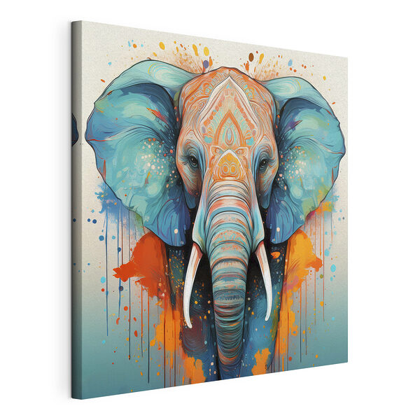 Een olifant met kleurrijke verfspatten Canvas Schilderijen Een olifant met kleurrijke verfspatten