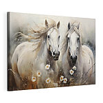 Canvas Schilderijen Schilderij van paarden met bloemen