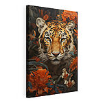 Canvas Schilderijen Tijger tussen weelderige oranje bloesems