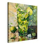 Canvas Schilderijen Schilderij van een drankje met limoenen en ijs