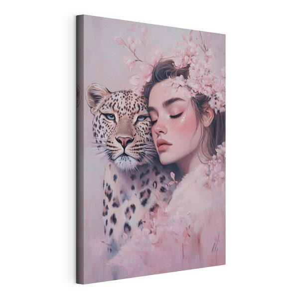 Canvas Schilderijen Vrouw met jachtluipaard
