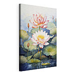 Canvas Schilderijen Schilderij van een bloem en bladeren