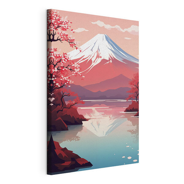 Canvas Schilderijen Berg met een meer en bomen