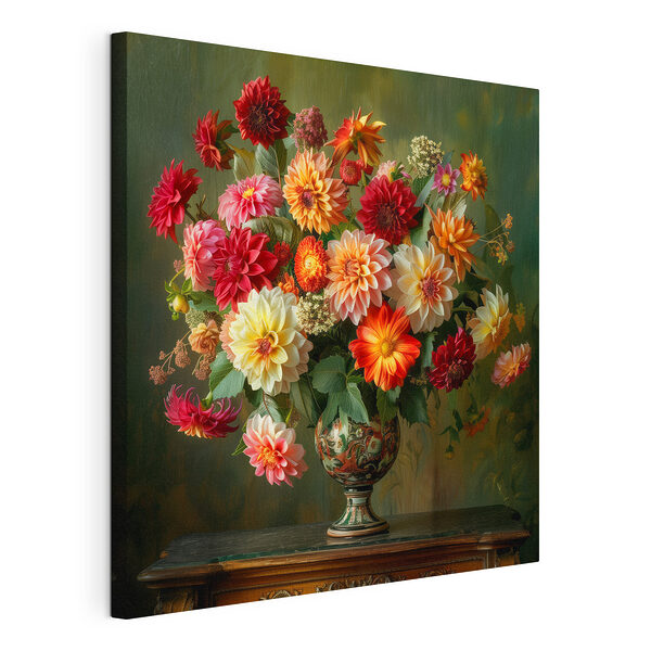 Vaas met bloemen op een tafel Canvas Schilderijen Vaas met bloemen op een tafel