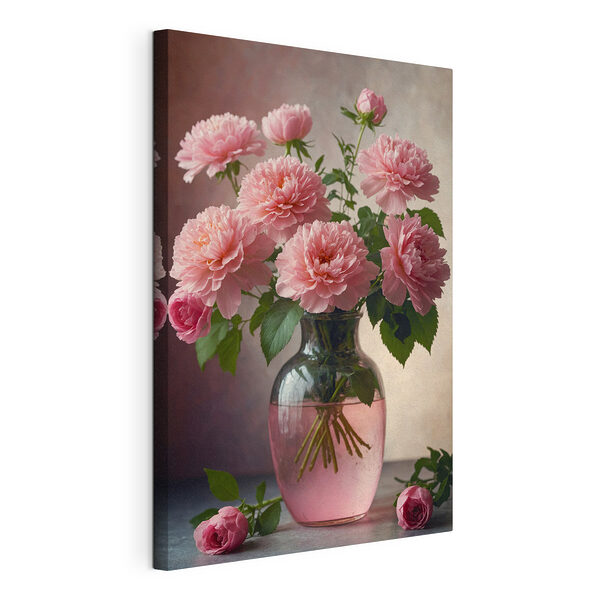 Canvas Schilderijen Vaas met roze bloemen