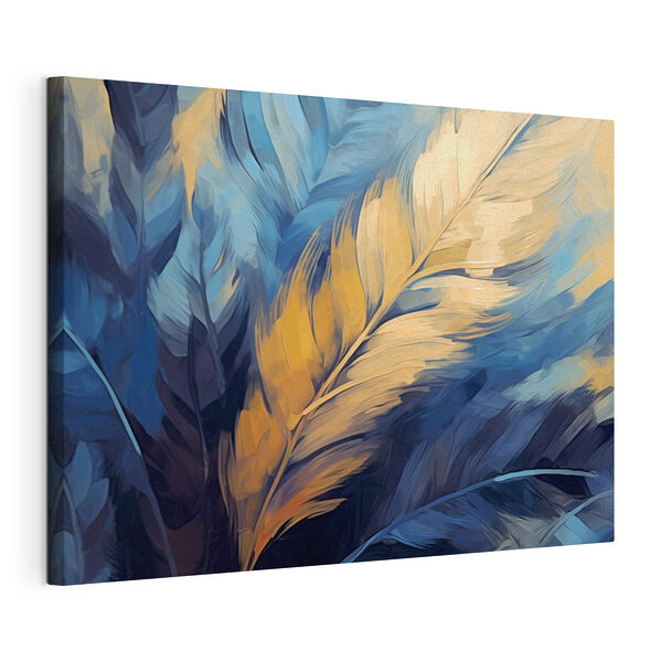 Canvas Schilderijen Gevederde dans in blauw en amber