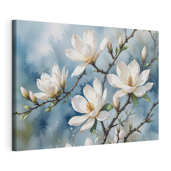 Groep witte bloemen op een boomtak Canvas Schilderijen Groep witte bloemen op een boomtak