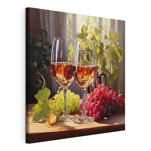 Canvas Schilderijen Twee glazen wijn naast druiven