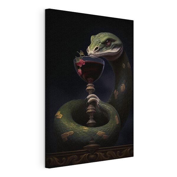 Slang met een glas wijn Canvas Schilderijen Slang met een glas wijn