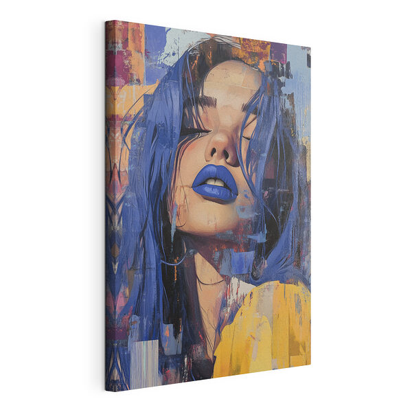 Vrouw met blauw haar en blauwe lippenstift Canvas Schilderijen Vrouw met blauw haar en blauwe lippenstift