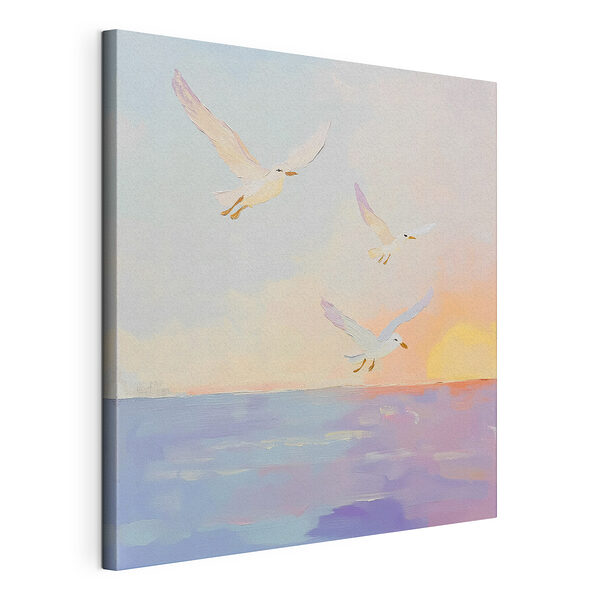 Schilderij van vogels vliegend over water Canvas Schilderijen Schilderij van vogels vliegend over water