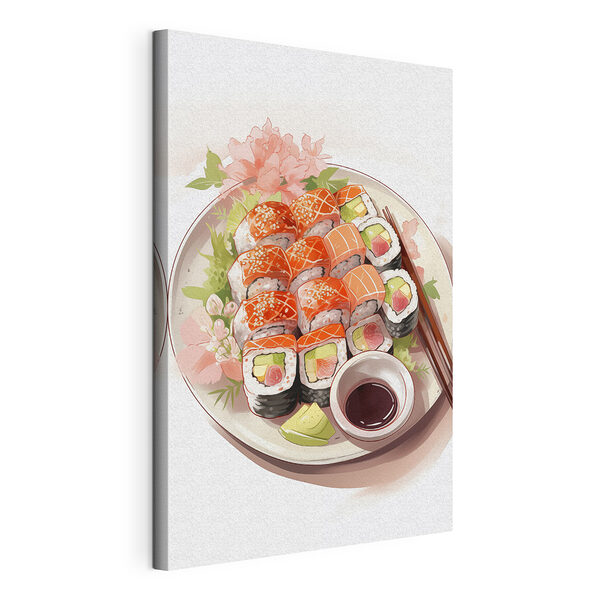 Canvas Schilderijen Bordje sushi met stokjes