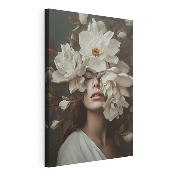 Vrouw met bloemen rond haar gezicht Canvas Schilderijen Vrouw met bloemen rond haar gezicht