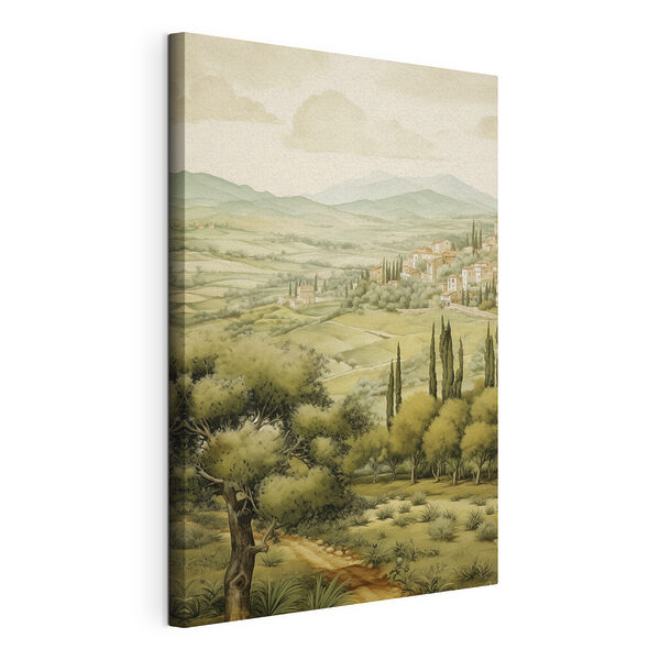 Canvas Schilderijen Landschap met bomen en gebouwen