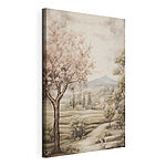 Canvas Schilderijen Schilderij van een landschap met bomen en een gebouw