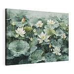 Canvas Schilderijen Groep witte bloemen en groene bladeren