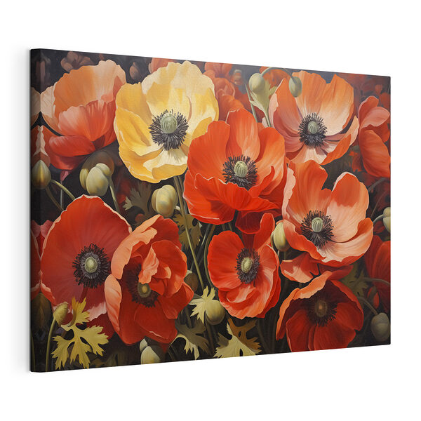 Levendige klaprozen in volle bloei Canvas Schilderijen Levendige klaprozen in volle bloei