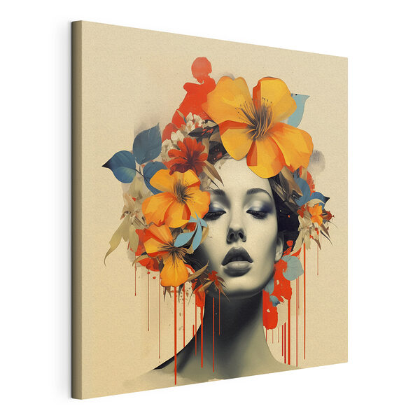 Canvas Schilderijen Vrouw met bloemen in haar haar