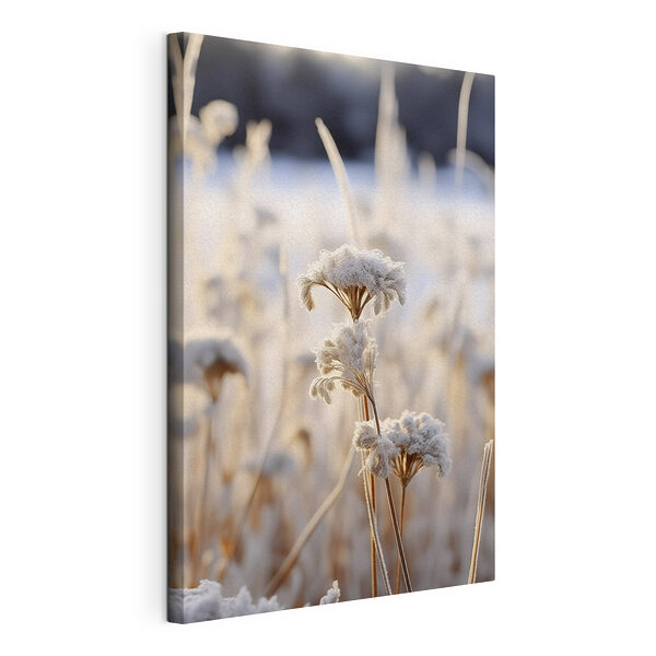 Canvas Schilderijen De winter fluistert in berijpte bloemen