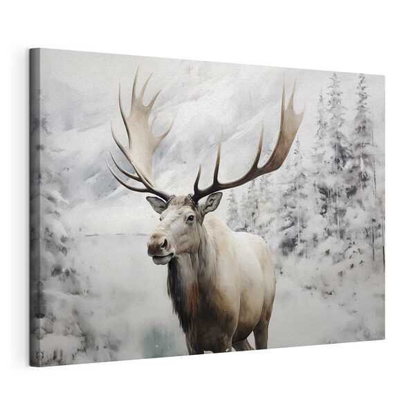 Canvas Schilderijen Eland met groot gewei in een besneeuwd bos