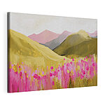 Canvas Schilderijen Schilderij van een veld met roze bloemen
