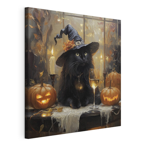 Canvas Schilderijen Kat met een mensenhoed en een glas wijn