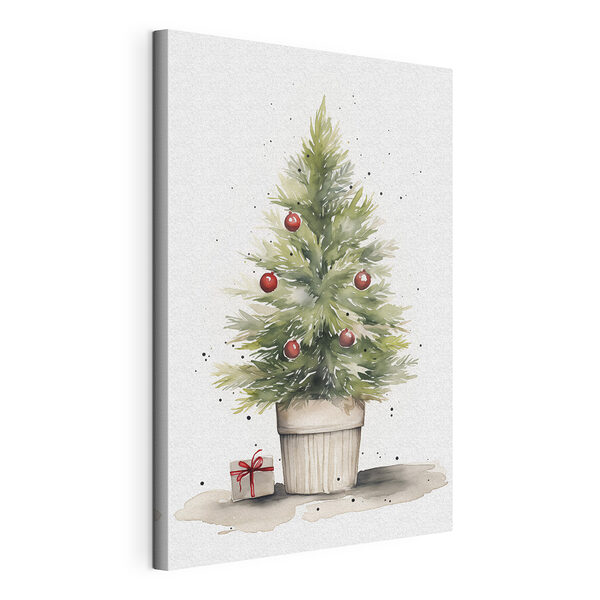 Canvas Schilderijen Aquarel van een kerstboom