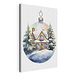 Canvas Schilderijen Aquarel van een huis in de sneeuw