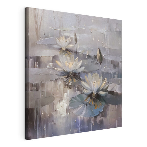 Canvas Schilderijen Schilderij van bloemen op een vijver