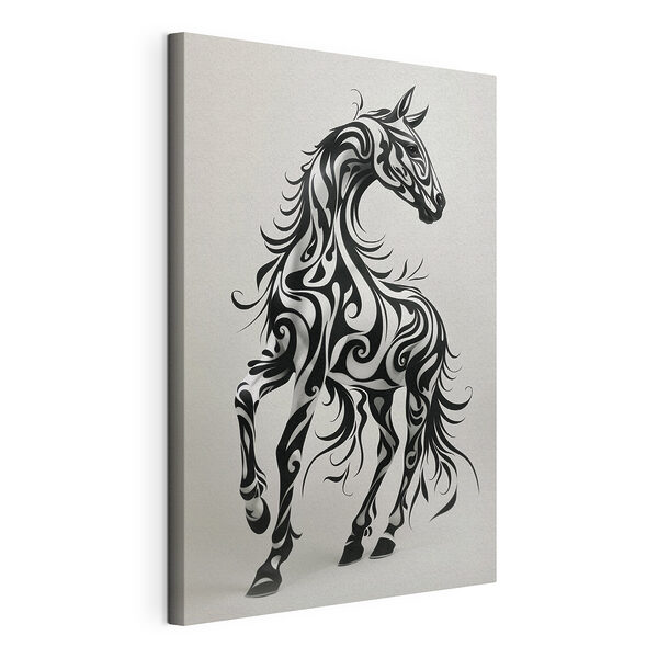 Canvas Schilderijen Zwart-wit paard met swirls