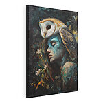 Canvas Schilderijen Schilderij van een vrouw met een uil op haar hoofd