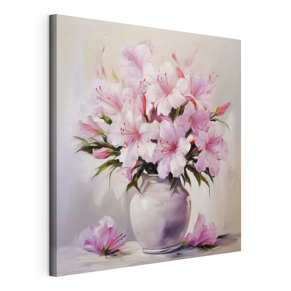 Schilderij van roze bloemen in een vaas Canvas Schilderijen Schilderij van roze bloemen in een vaas
