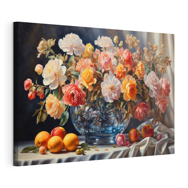 Canvas Schilderijen Schilderij van bloemen in een glazen vaas
