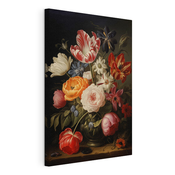 Schilderij van bloemen op zwarte achtergrond Canvas Schilderijen Schilderij van bloemen op zwarte achtergrond