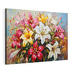 Canvas Schilderijen Schilderij van bloemen op een blauwe achtergrond