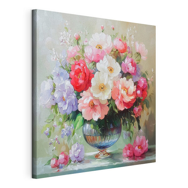 Canvas Schilderijen Schilderij van bloemen in een vaas
