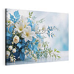 Canvas Schilderijen Boeket van witte en blauwe bloemen